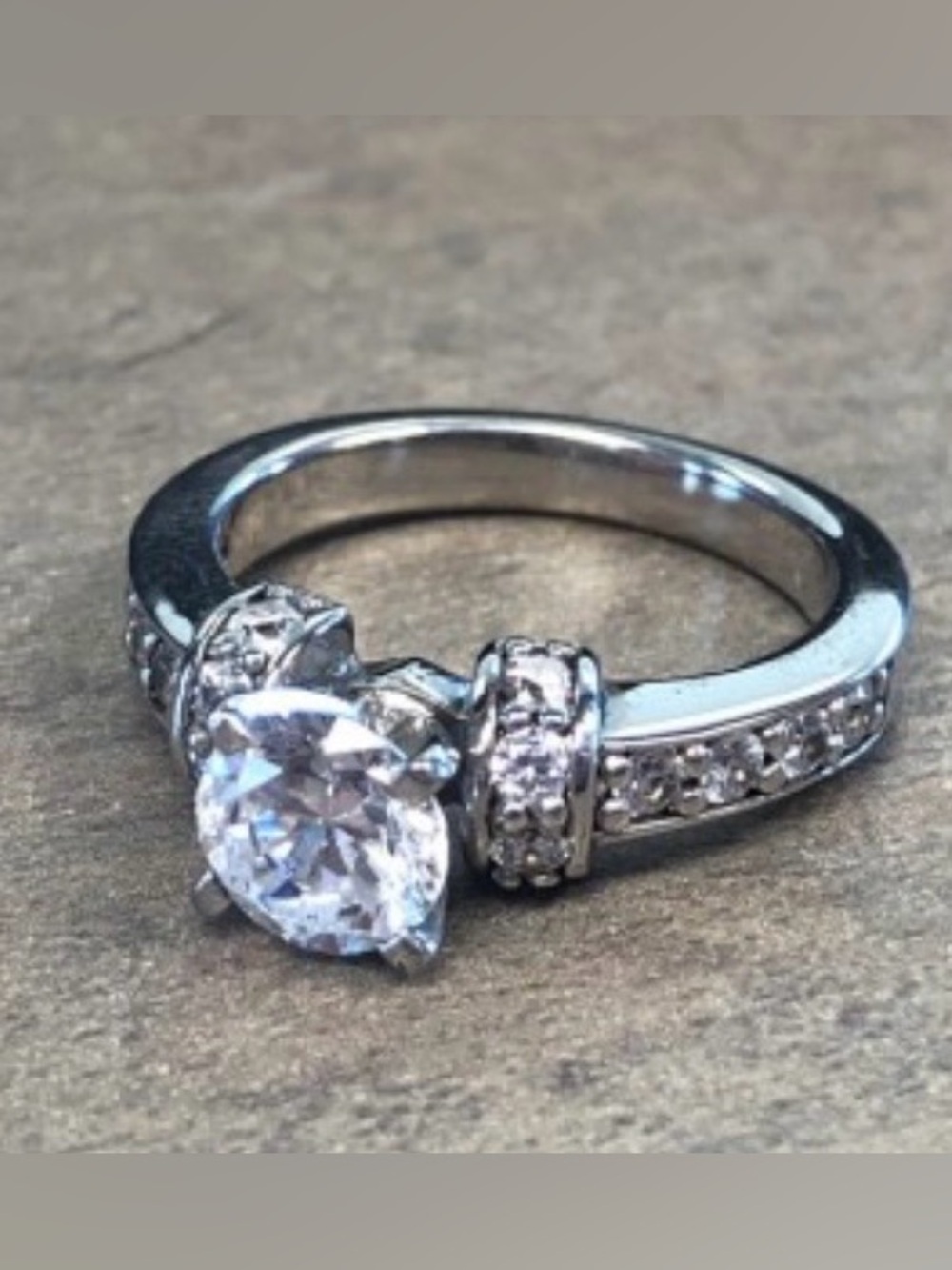 925 Sterling Silver Round Cut CZ Engagement Ring - Clear, Size 8